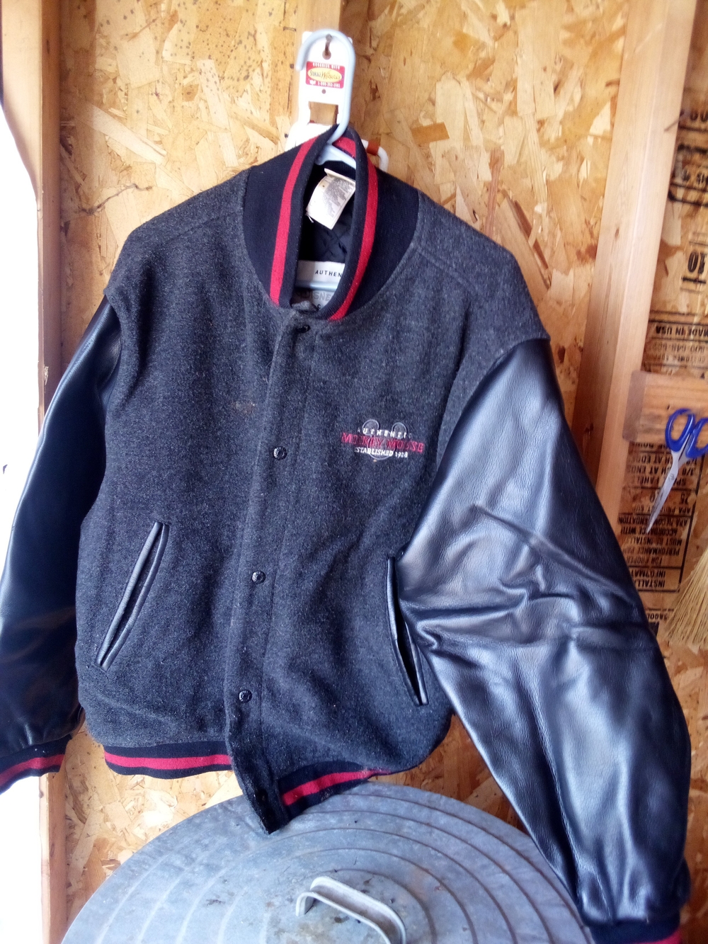Men's Black Wool Jacket with Red Trim - Varsity Style
